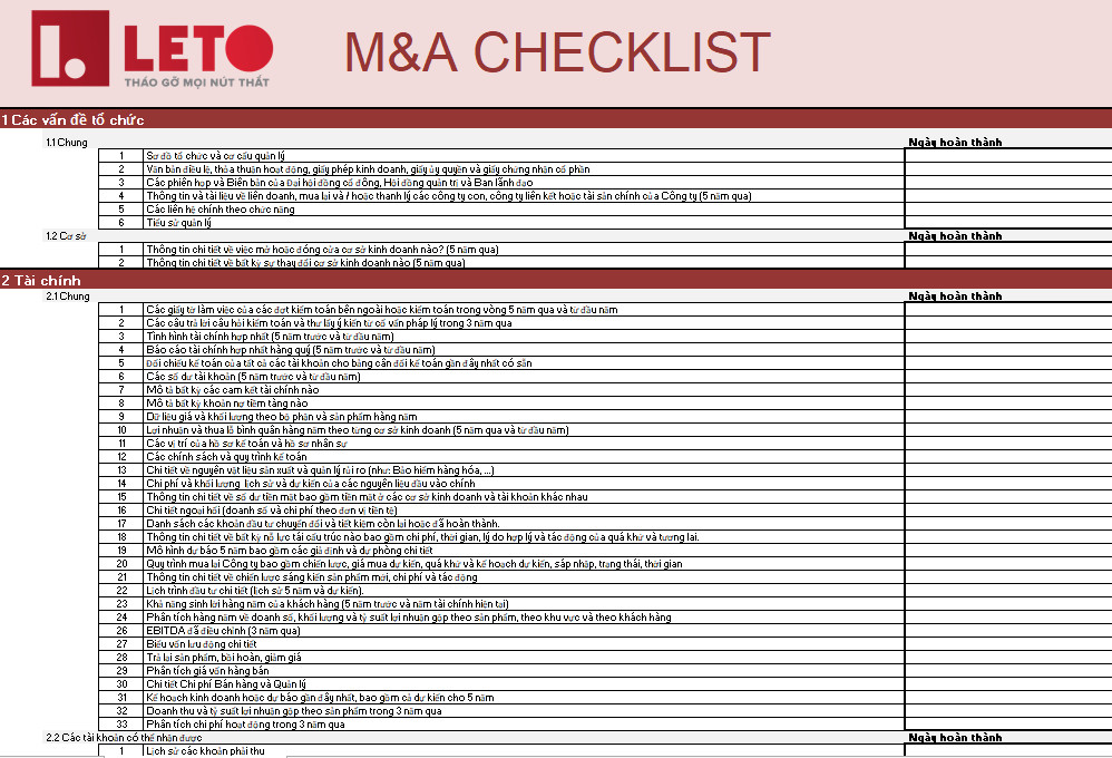 M&A CHECKLIST