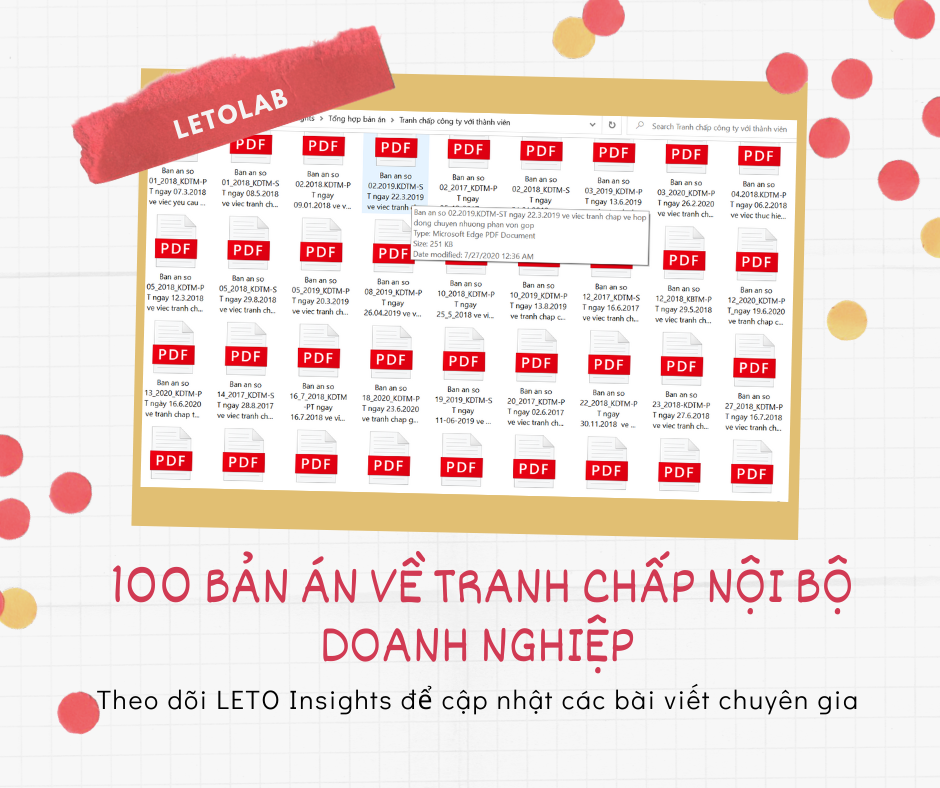 100 bản án mới nhất về tranh chấp nội bộ doanh nghiệp